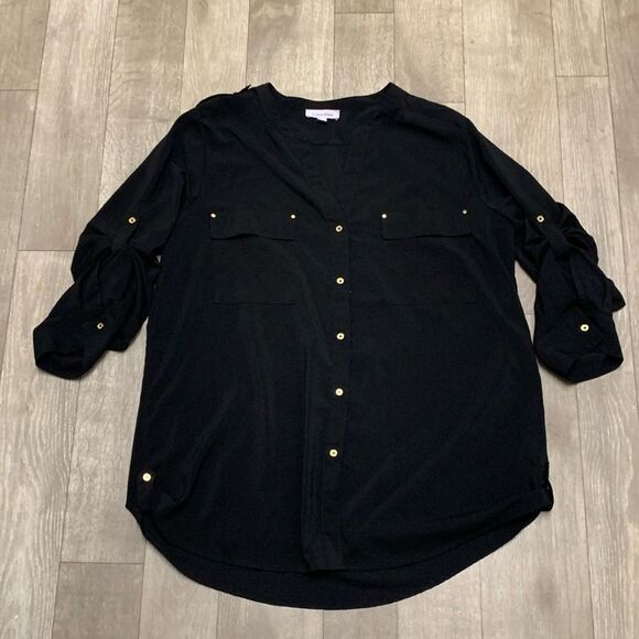 Womens Calvin Klein Button Down Roll Up‎ Sleeve Casual Shirt - Picture 1 of 6